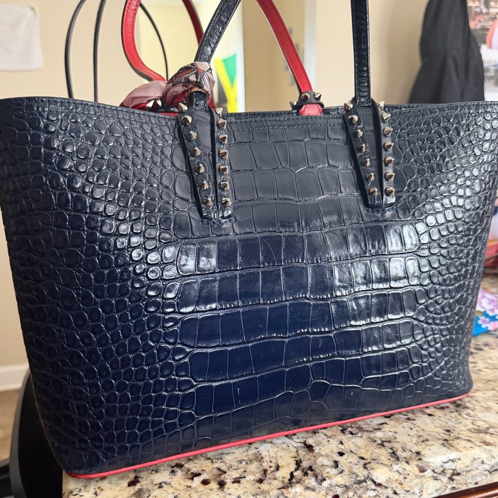 Christian Louboutin Navy Crocodile-Embossed Tote